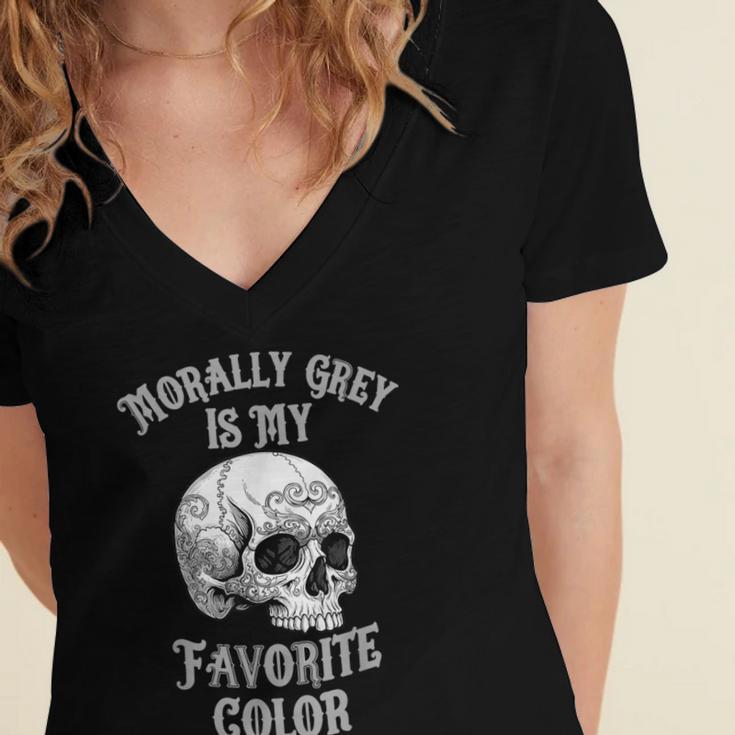 Morally Grey Is My Favorite Color Bookish Skull Women's Jersey Short Sleeve Deep V-Neck Tshirt Morally Grey Is My Favorite Color Bookish Skull Women's Jersey Short Sleeve Deep V-Neck Tshirt