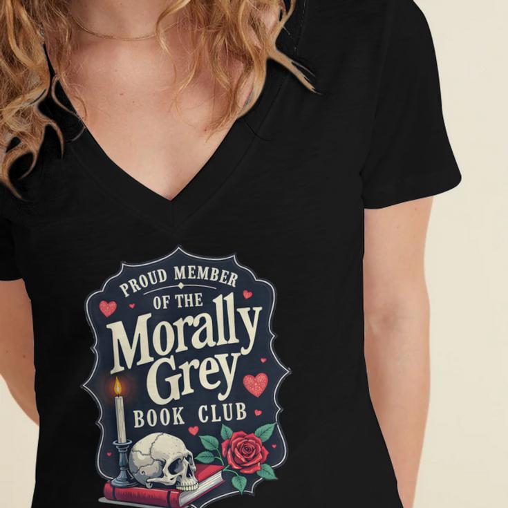 Morally Grey Merch Dark Romance Romantasy Smutty Book Lover Women's Jersey Short Sleeve Deep V-Neck Tshirt Morally Grey Merch Dark Romance Romantasy Smutty Book Lover Women's Jersey Short Sleeve Deep V-Neck Tshirt