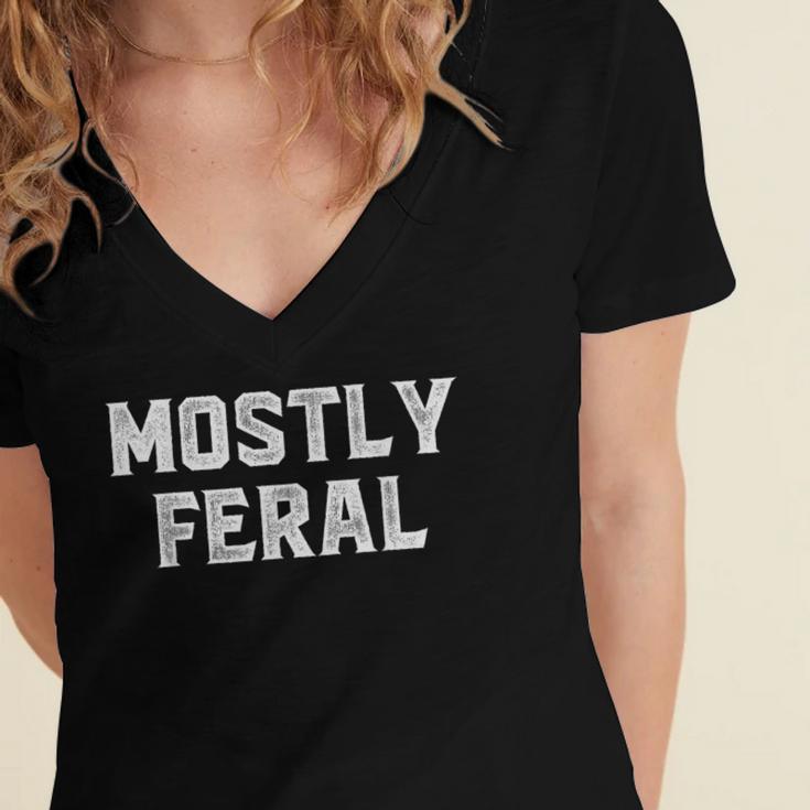 Mostly Feral Introvert Sarcastic Women's Jersey Short Sleeve Deep V-Neck Tshirt
