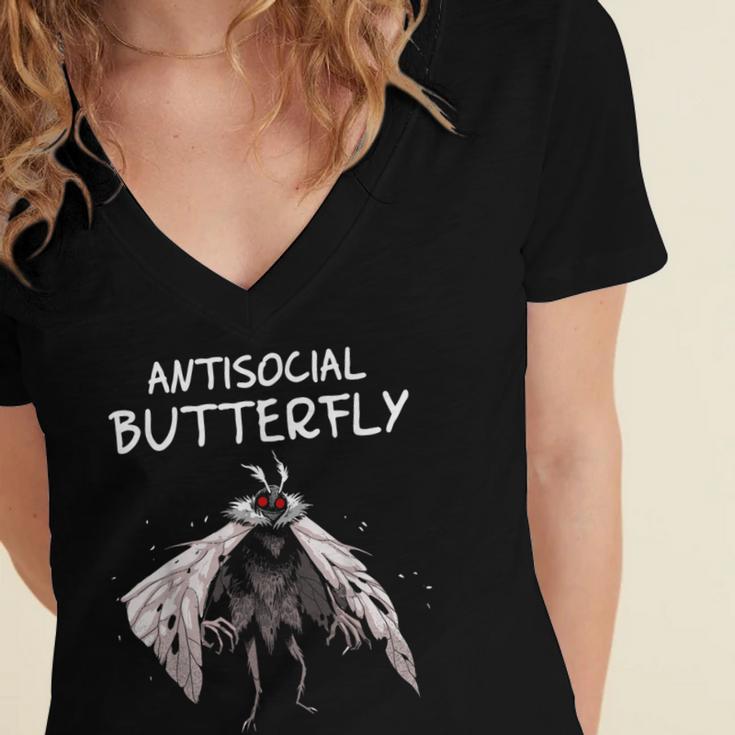 Mothman Shirt Antisocial Butterfly Introvert Cryptid Women's Jersey Short Sleeve Deep V-Neck Tshirt Mothman Shirt Antisocial Butterfly Introvert Cryptid Women's Jersey Short Sleeve Deep V-Neck Tshirt