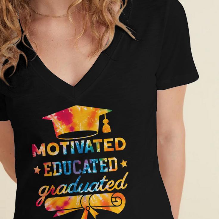 Motivated Educated Graduated Graduation Women's Jersey Short Sleeve Deep V-Neck Tshirt
