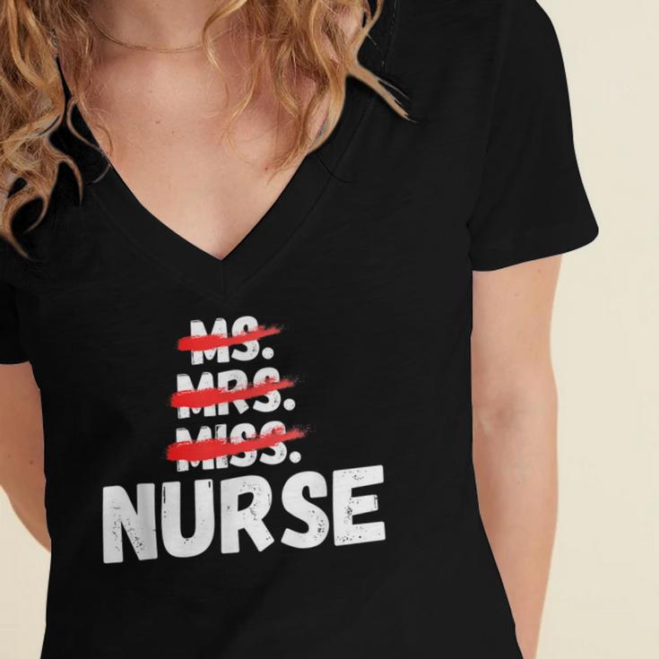 MsMrs Miss NURSE Nursing Graduation Women's Jersey Short Sleeve Deep V-Neck Tshirt