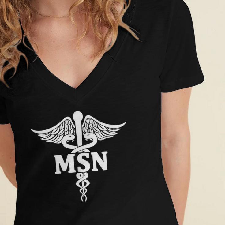 MSN Letters On Caduceus Medical Emblem MSN Nurse Graduation Women's Jersey Short Sleeve Deep V-Neck Tshirt