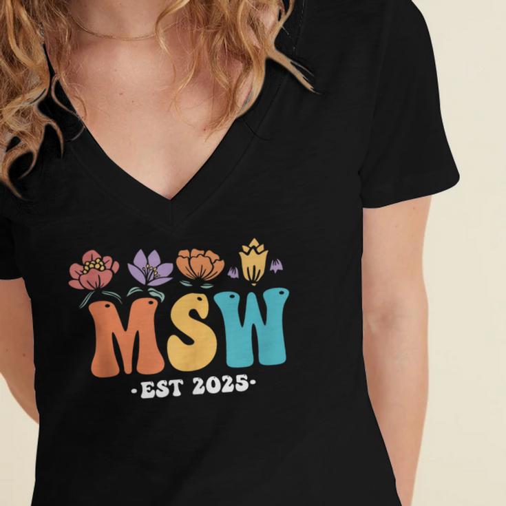 MSW Est 2025 Graduation School Social Worker Shirt Master Women's Jersey Short Sleeve Deep V-Neck Tshirt