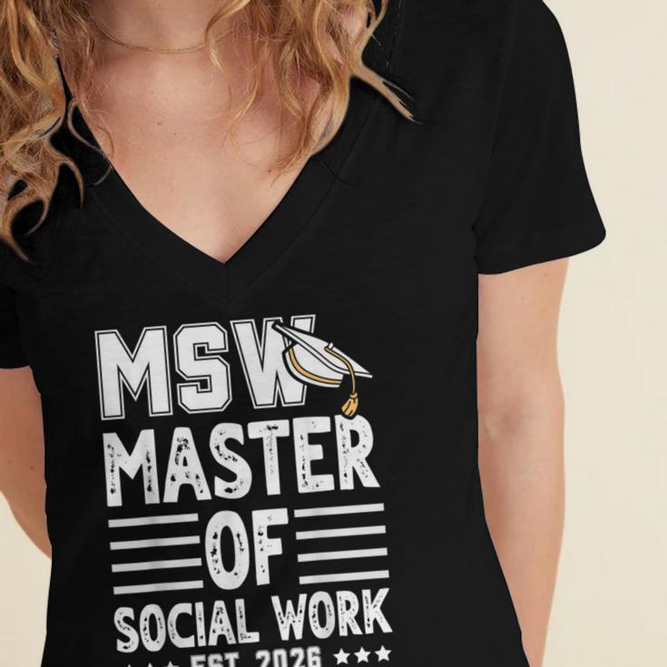MSW Est 2026 Masters Of Social Work Graduation Social Worker Women's Jersey Short Sleeve Deep V-Neck Tshirt