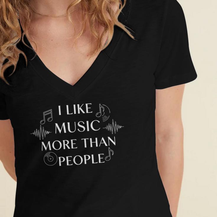 I Like Music More Than People Audiophile Introvert Women's Jersey Short Sleeve Deep V-Neck Tshirt I Like Music More Than People Audiophile Introvert Women's Jersey Short Sleeve Deep V-Neck Tshirt