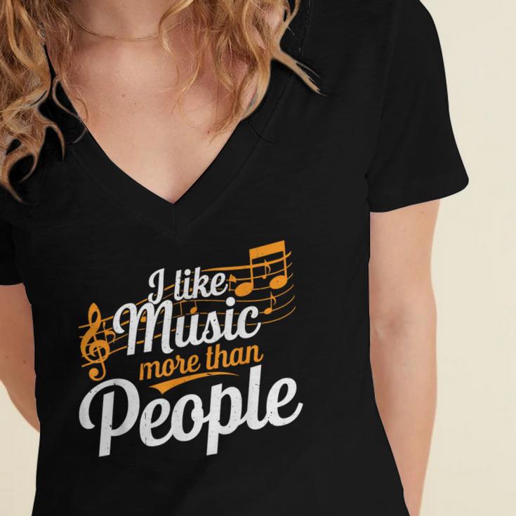 I Like Music More Than People Fan Introvert Women's Jersey Short Sleeve Deep V-Neck Tshirt