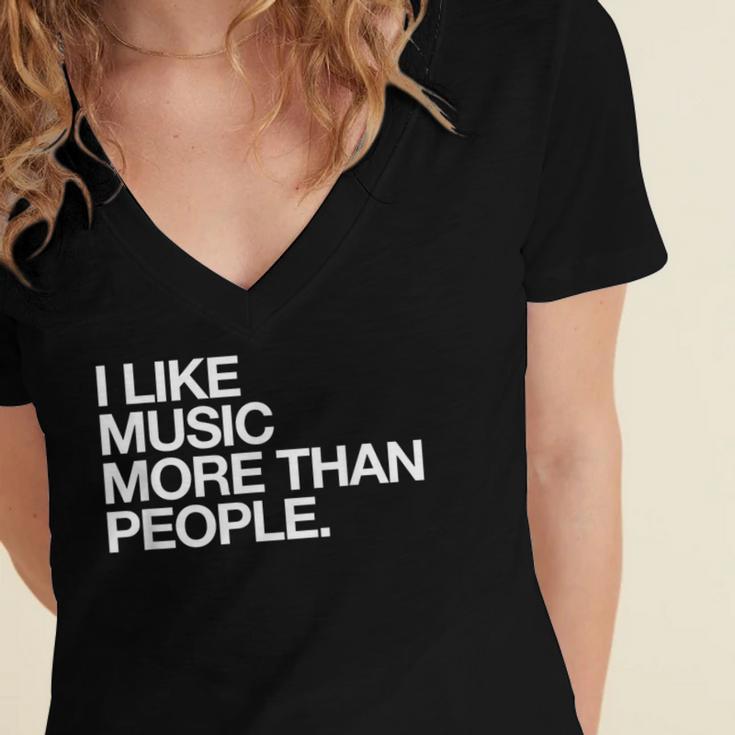 I Like Music More Than People Introvert Musician Women's Jersey Short Sleeve Deep V-Neck Tshirt