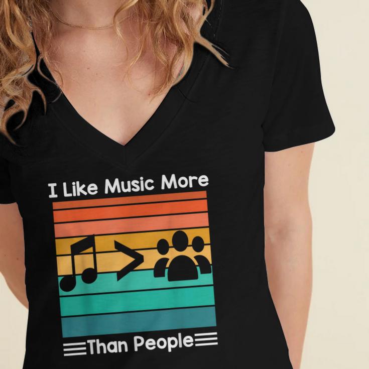I Like Music More Than People Introvert Saying Quote Women's Jersey Short Sleeve Deep V-Neck Tshirt