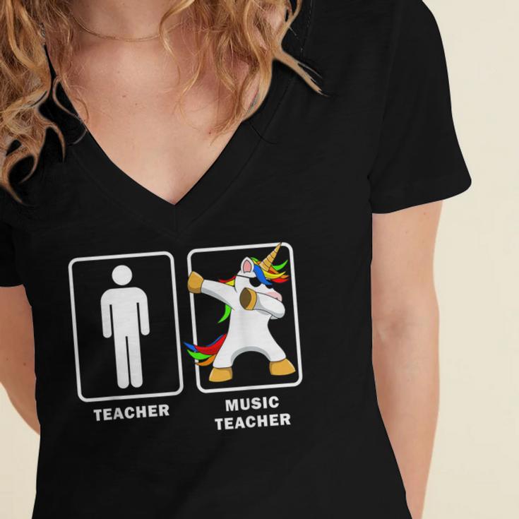 Music Teacher Dabbing Unicorn Graduation Shirt Women's Jersey Short Sleeve Deep V-Neck Tshirt