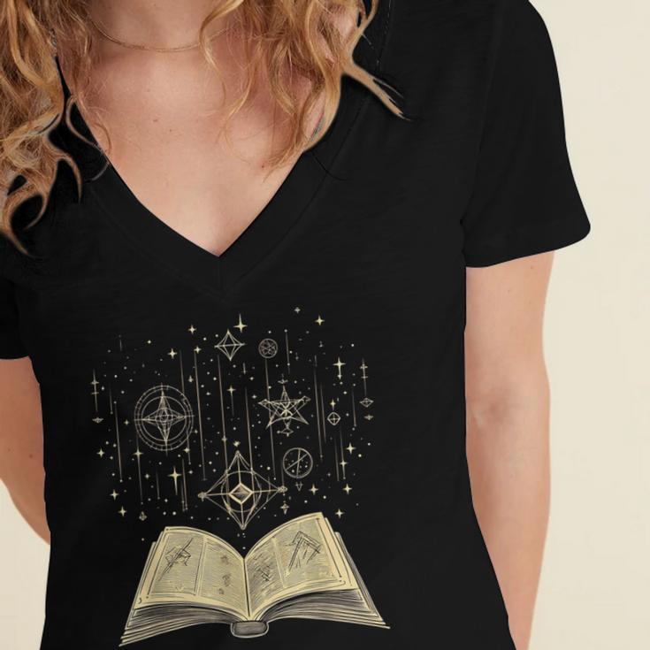 Mystic Astral Lunar Celestial Witch Spell Book Women's Jersey Short Sleeve Deep V-Neck Tshirt