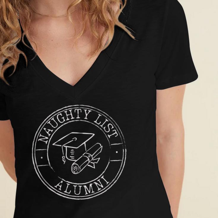 Naughty List Alumni Christmas College Graduation Women's Jersey Short Sleeve Deep V-Neck Tshirt