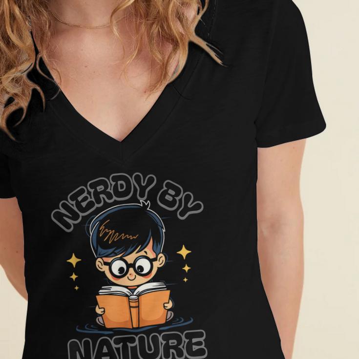 Nerdy By Nature Chibi Cute Book Lover Women's Jersey Short Sleeve Deep V-Neck Tshirt Nerdy By Nature Chibi Cute Book Lover Women's Jersey Short Sleeve Deep V-Neck Tshirt