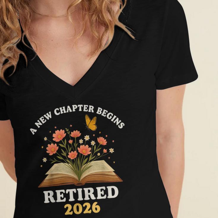 A New Chapter Begins Retired 2026 Floral Book Butterfly Tee Women's Jersey Short Sleeve Deep V-Neck Tshirt