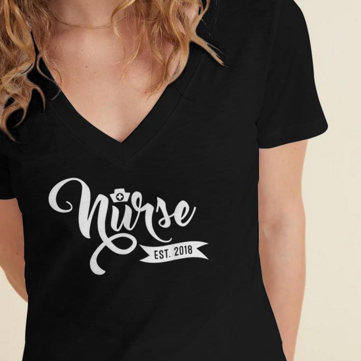 New Nurse 2018 Nursing School Graduate Graduation Shirt Women's Jersey Short Sleeve Deep V-Neck Tshirt