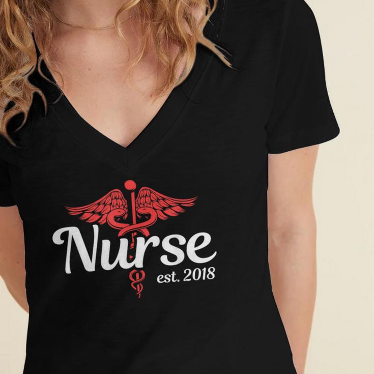 New Nurse 2018 Nurse Nursing School Graduation Shirt Women's Jersey Short Sleeve Deep V-Neck Tshirt