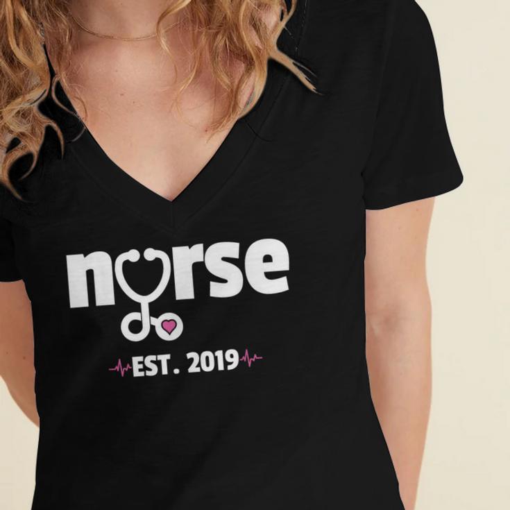 New Nurse Est 2019 Nursing School Graduation Women's Jersey Short Sleeve Deep V-Neck Tshirt