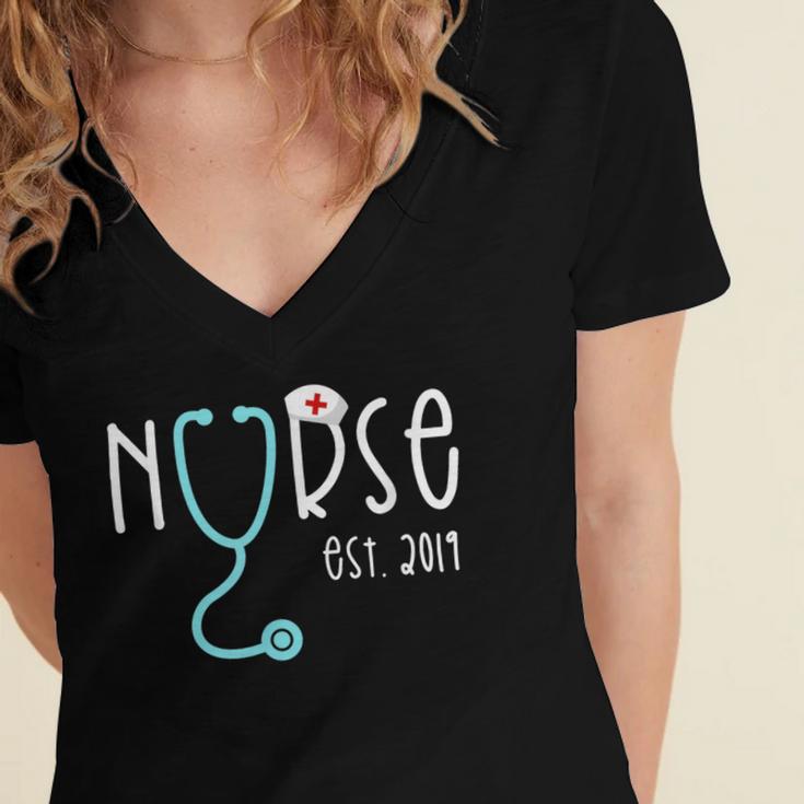 New Nurse Est 2019Shirt Graduation RN Women Women's Jersey Short Sleeve Deep V-Neck Tshirt