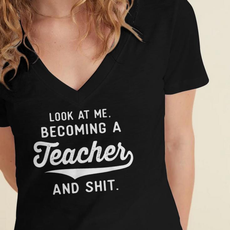 New Teacher Gifts Graduation Women Men Become Teachers Women's Jersey Short Sleeve Deep V-Neck Tshirt