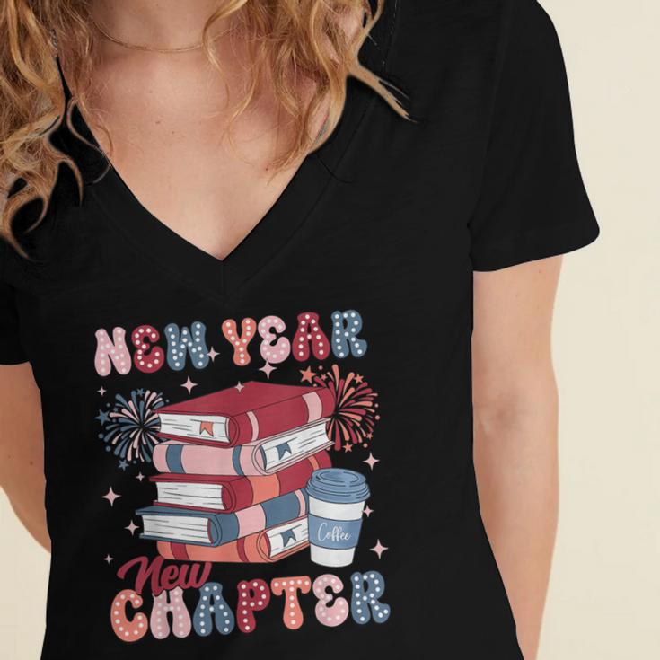 New Year New Chapter Happy New Year 2025 Book Lover Women's Jersey Short Sleeve Deep V-Neck Tshirt