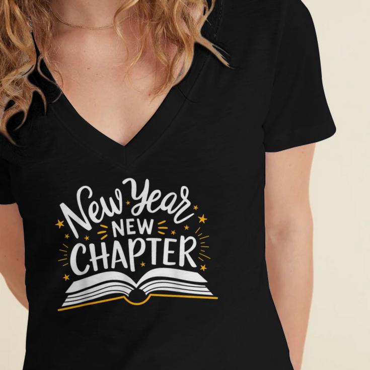 New Year New Chapter Happy New Year 2025 Book Women's Jersey Short Sleeve Deep V-Neck Tshirt New Year New Chapter Happy New Year 2025 Book Women's Jersey Short Sleeve Deep V-Neck Tshirt