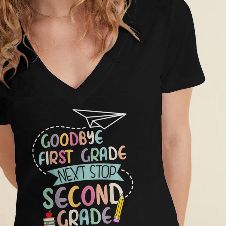 Next Stop 2nd Grade 1st First Grade Graduation Last Day Women's Jersey Short Sleeve Deep V-Neck Tshirt
