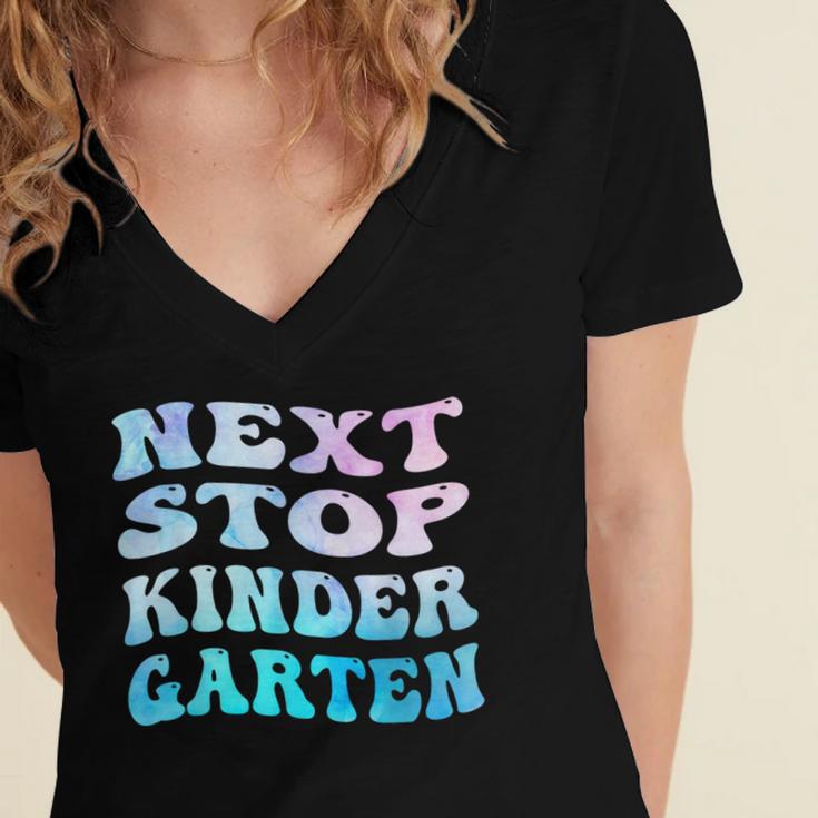 Next Stop Kindergarten Groovy Graduation Last Day Of School Women's Jersey Short Sleeve Deep V-Neck Tshirt
