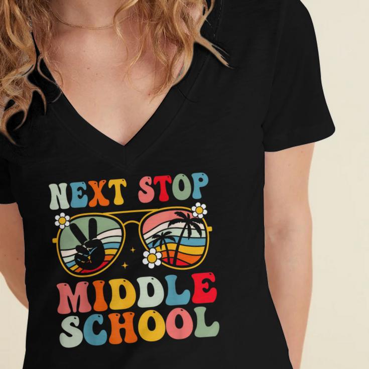 Next Stop Middle School Elementary School Graduation 2025 Women's Jersey Short Sleeve Deep V-Neck Tshirt