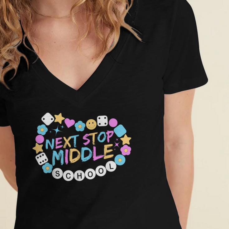 Next Stop Middle School Groovy Elementary School Graduation Women's Jersey Short Sleeve Deep V-Neck Tshirt