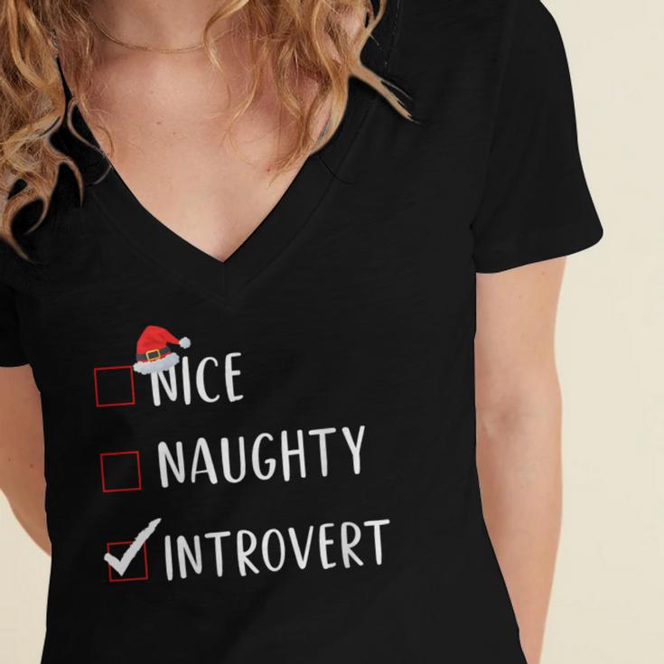Nice Naughty Introvert List Christmas Introvert Women's Jersey Short Sleeve Deep V-Neck Tshirt Nice Naughty Introvert List Christmas Introvert Women's Jersey Short Sleeve Deep V-Neck Tshirt