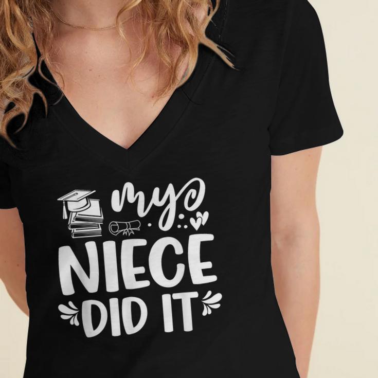 My Niece Did It Graduation Graduated Women's Jersey Short Sleeve Deep V-Neck Tshirt
