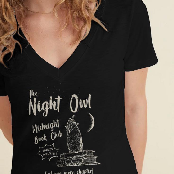 Night Owl Book Club Bookish Book Lover Tee Women's Jersey Short Sleeve Deep V-Neck Tshirt