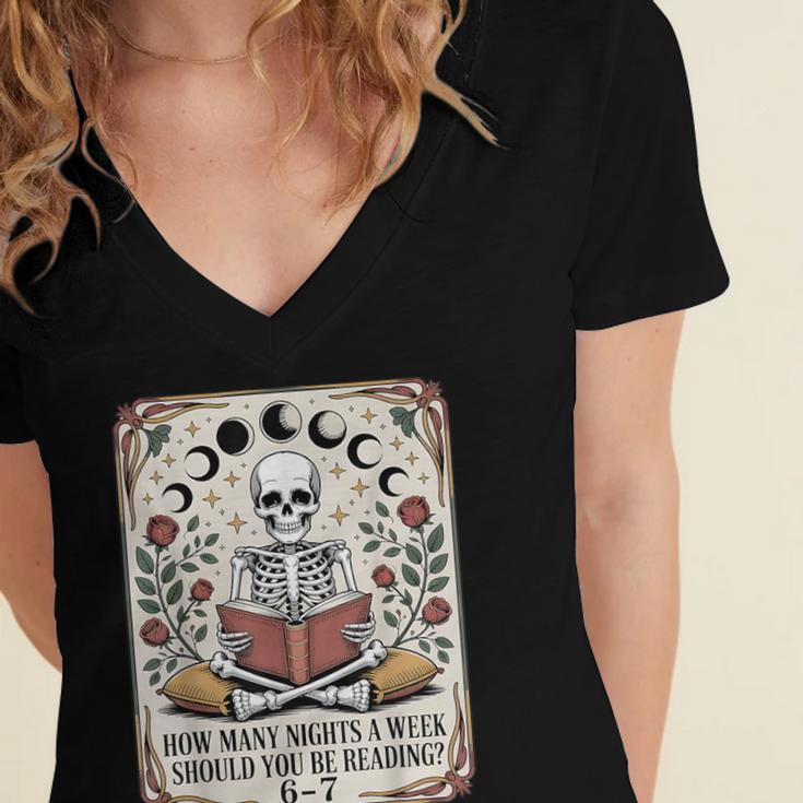 How Many Nights Reading Meme 6 7 Book Lover Women's Jersey Short Sleeve Deep V-Neck Tshirt