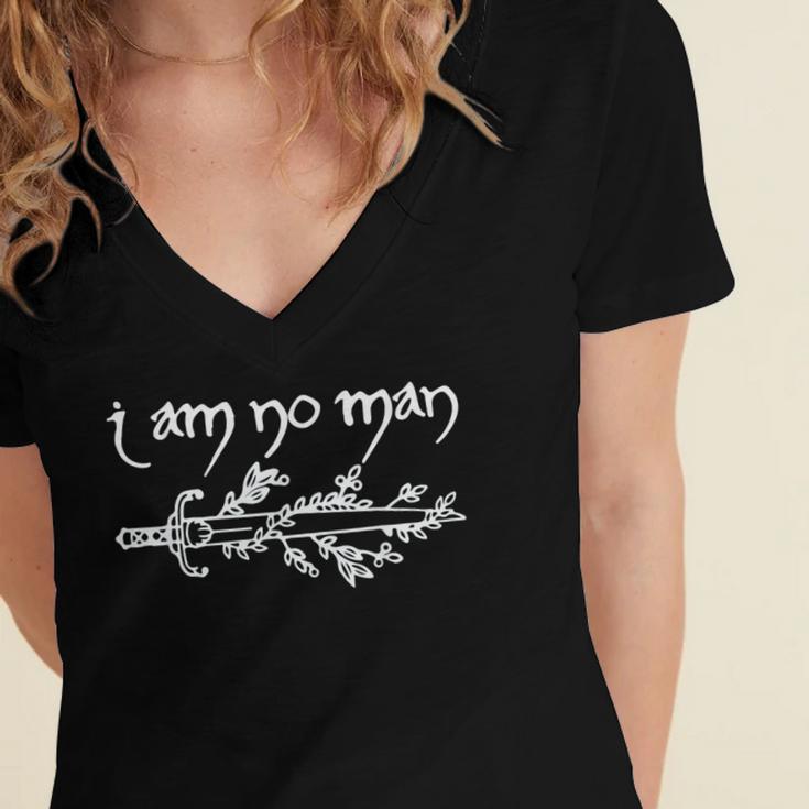 I Am No Man Reading Fandom Literature Book Lover Librarian Women's Jersey Short Sleeve Deep V-Neck Tshirt