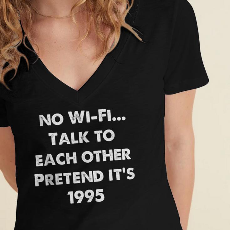 No WiFi Talk To Each Other – Retro 90s Nostalgia Women's Jersey Short Sleeve Deep V-Neck Tshirt No WiFi Talk To Each Other – Retro 90s Nostalgia Women's Jersey Short Sleeve Deep V-Neck Tshirt