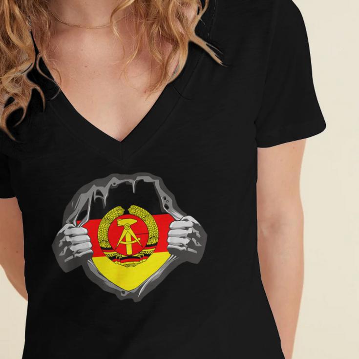 Nostalgia Chest Flag GDR Women's Jersey Short Sleeve Deep V-Neck Tshirt