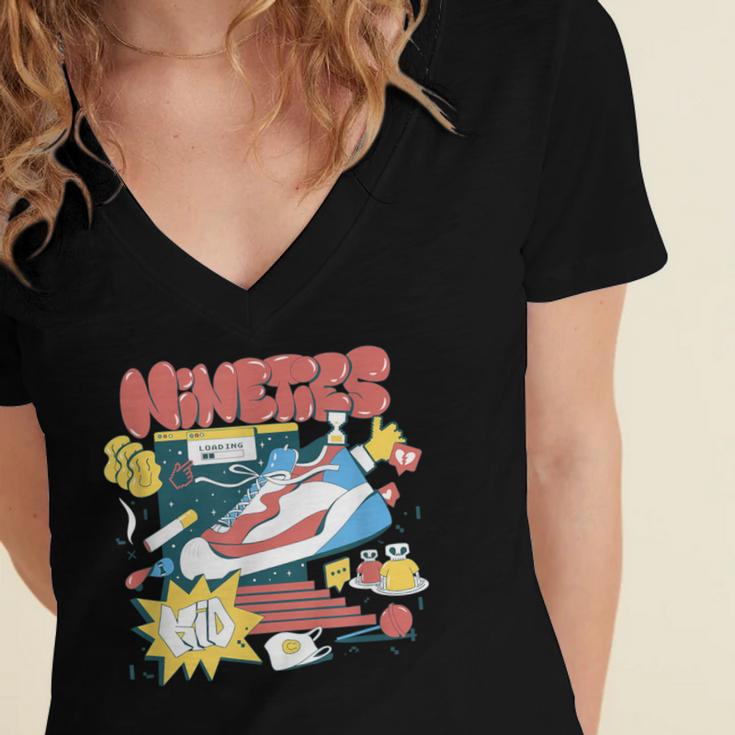 Nostalgia Gen X 90s Nineties Things Women's Jersey Short Sleeve Deep V-Neck Tshirt