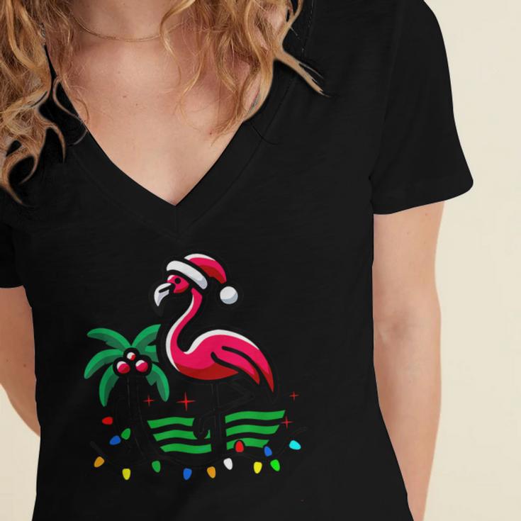 Nostalgia Holiday Tees -Adult Christmas Flamingo Small Short Sleeve Crew Neck Cotton Polyester Lightweight Ribbed Cuff Winter Women's Jersey Short Sleeve Deep V-Neck Tshirt