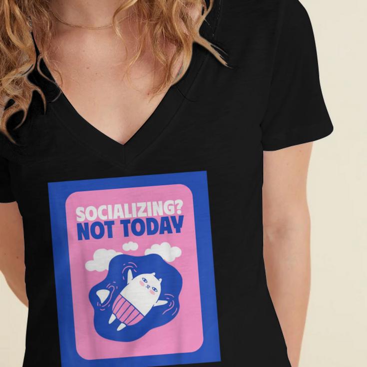 Not Today Cool Fun Cute Introvert Cat Character Women's Jersey Short Sleeve Deep V-Neck Tshirt Not Today Cool Fun Cute Introvert Cat Character Women's Jersey Short Sleeve Deep V-Neck Tshirt