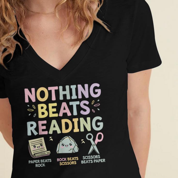 Nothing Beats Reading Book Librarian Across America Kids Women's Jersey Short Sleeve Deep V-Neck Tshirt