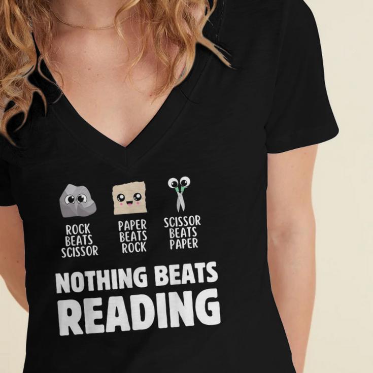 Nothing Beats Reading Librarian Book Bookworm Women's Jersey Short Sleeve Deep V-Neck Tshirt