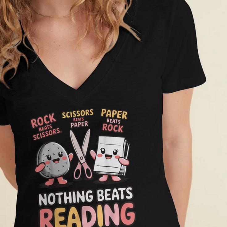 Nothing Goes Beyond Reading Rock Paper Scissors Book Women's Jersey Short Sleeve Deep V-Neck Tshirt Nothing Goes Beyond Reading Rock Paper Scissors Book Women's Jersey Short Sleeve Deep V-Neck Tshirt