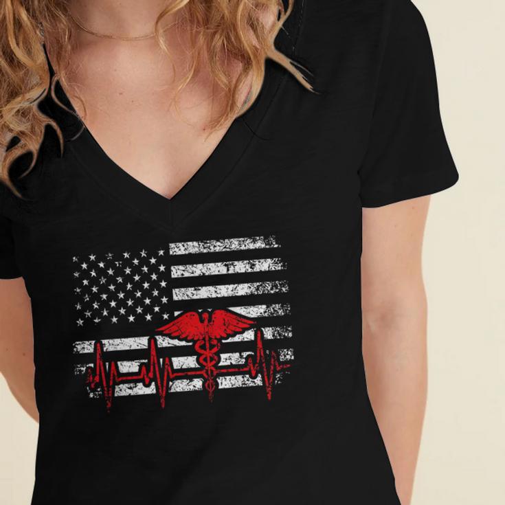 Nurse 2018 American Flag Tee Nursing School Graduation Women's Jersey Short Sleeve Deep V-Neck Tshirt
