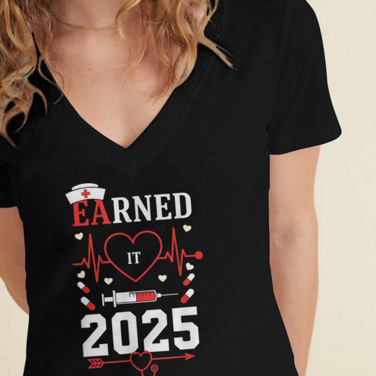 Nurse Earned It 2025 Nurse Graduation RN LPN Class Of 2025 Women's Jersey Short Sleeve Deep V-Neck Tshirt