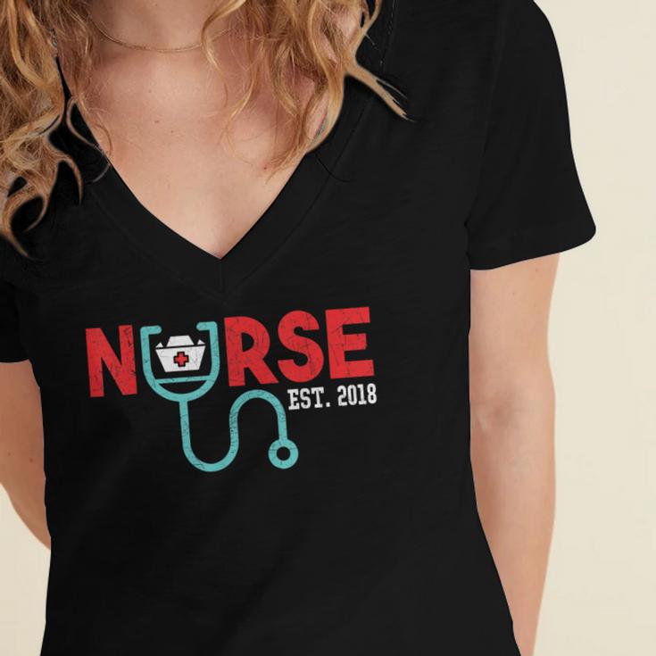 Nurse Est 2018 New Graduation Nursing School T-Shirt Women's Jersey Short Sleeve Deep V-Neck Tshirt