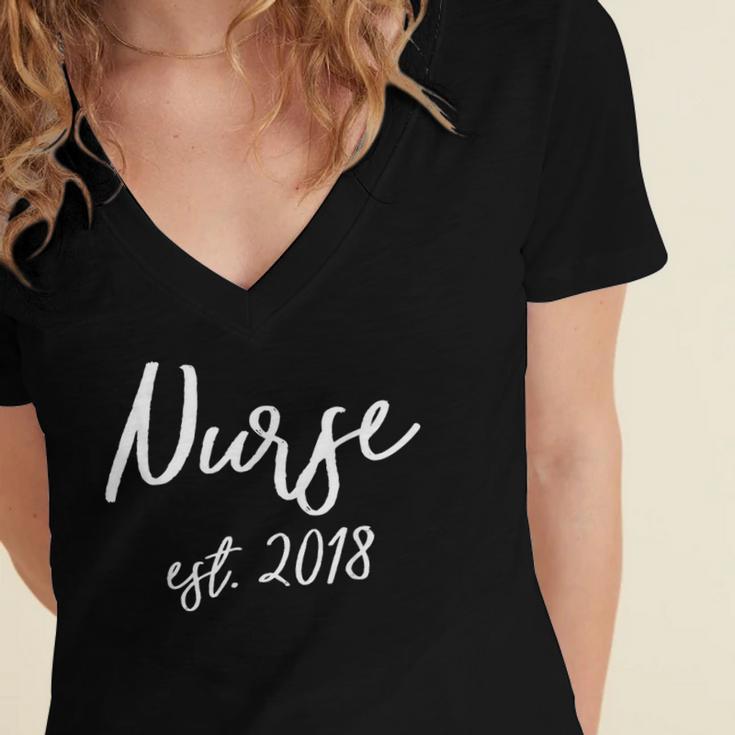 NURSE EST 2018 New Nursing School Graduation Shirt Women's Jersey Short Sleeve Deep V-Neck Tshirt