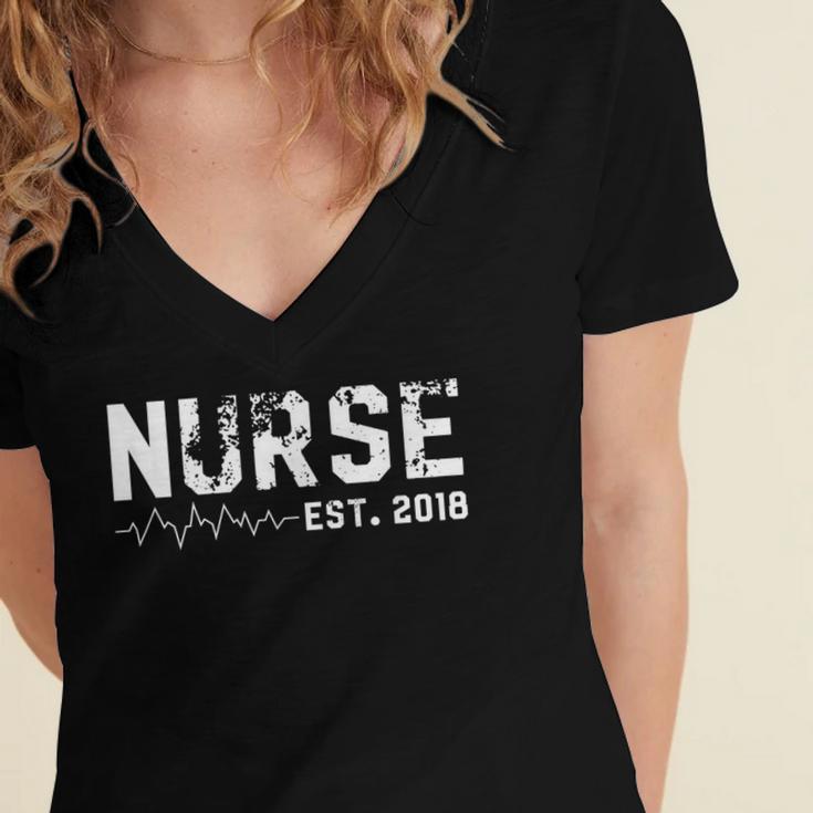 Nurse Est 2018 Nursing School Graduation Women's Jersey Short Sleeve Deep V-Neck Tshirt