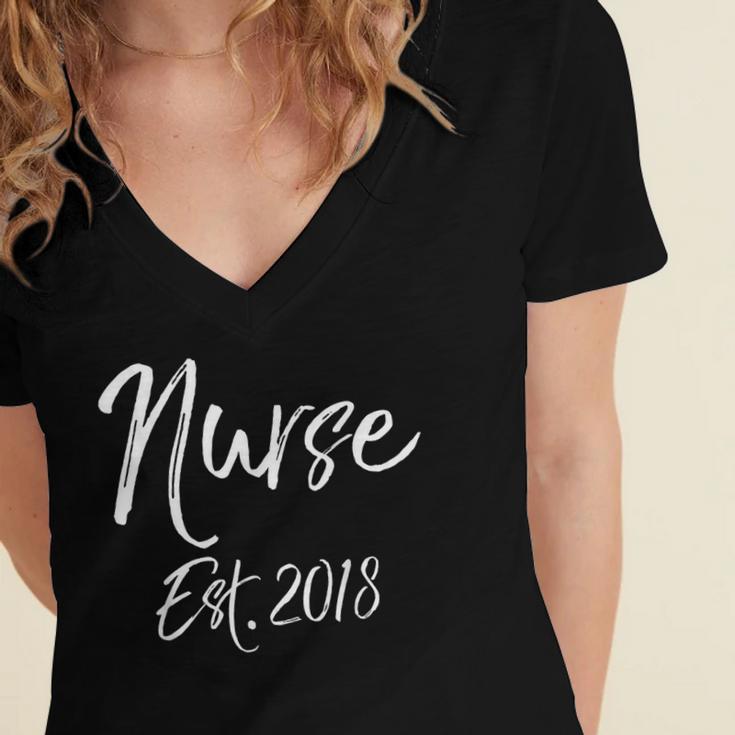 Nurse Established 2018 Shirt Cute New Nurse Graduation Tee Women's Jersey Short Sleeve Deep V-Neck Tshirt