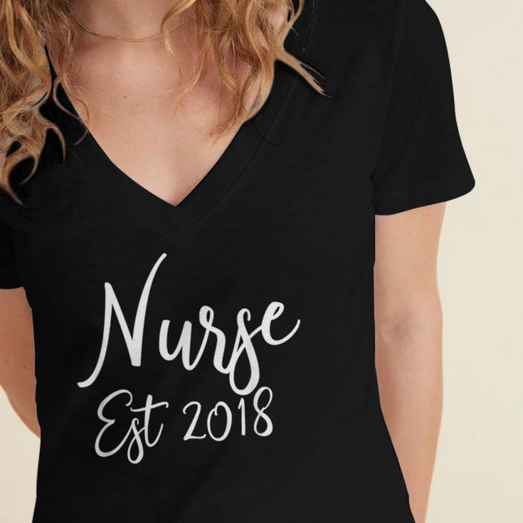 Nurse Established 2018 Shirt Nursing School Graduation Women's Jersey Short Sleeve Deep V-Neck Tshirt