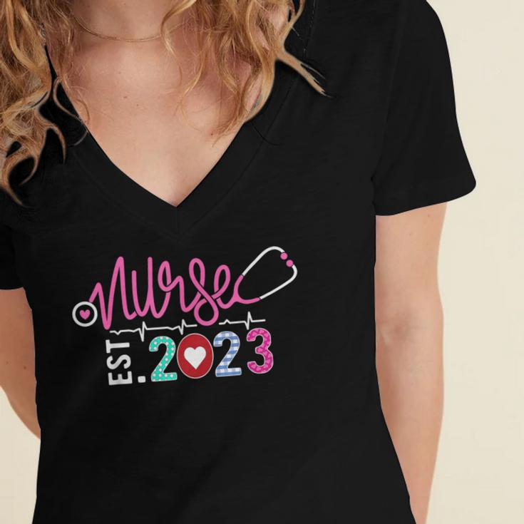 Nurse Graduation RN Nursing School Nurse Established 2023 Women's Jersey Short Sleeve Deep V-Neck Tshirt